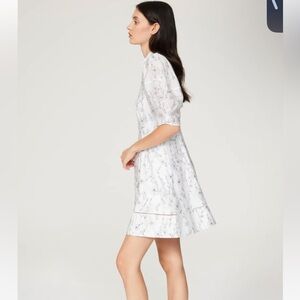 Club Monaco White and Blue Floral Puff Sleeve Dress